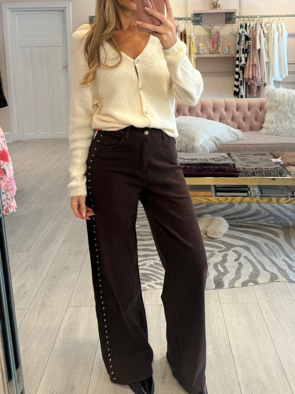 CHELSEA STUD HIGH WAIST JEANS BROWN