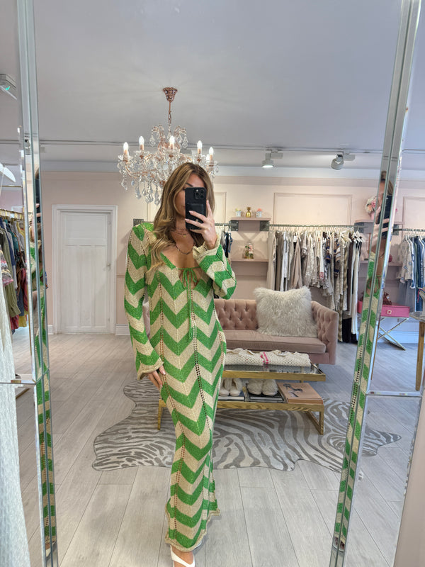 GOLDER HOUR GREEN CHEVRON KNIT MAXI DRESS