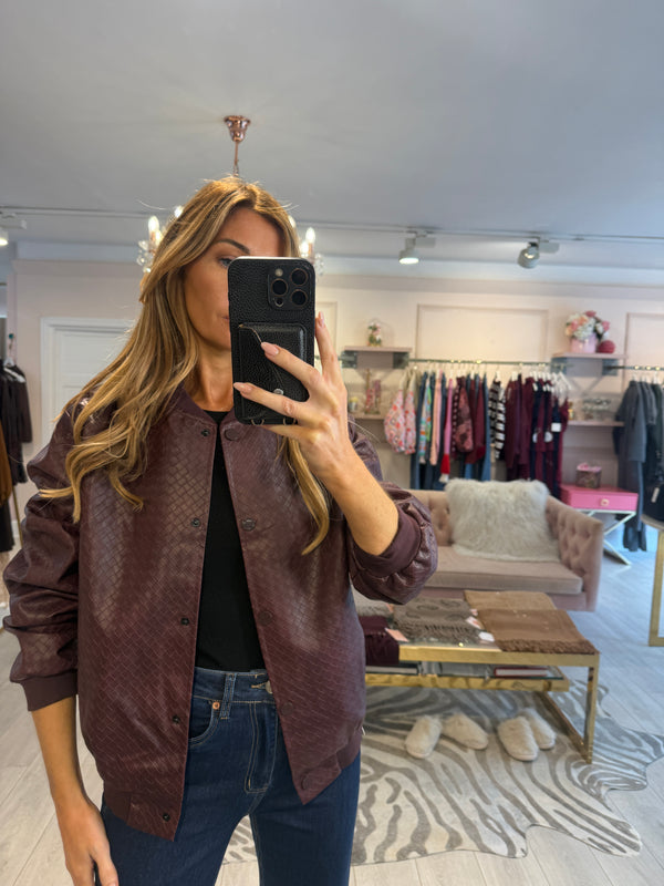 CARLA WOVEN BOMBER JACKET BURGUNDY