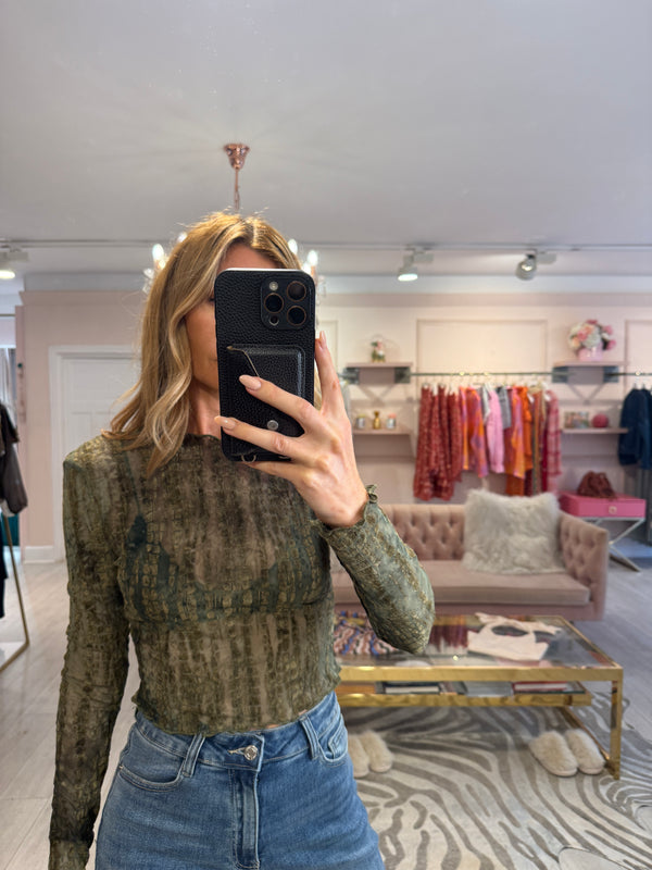 ABSTRACT MESH LONG SLEEVE KHAKI