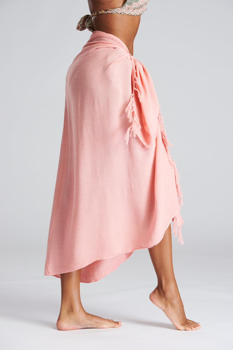 South Beach Peach Crinkle Fringed Midi Sarong