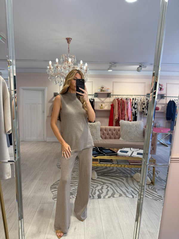 ALBA KNIT SLEEVELESS TROUSER SET TAUPE