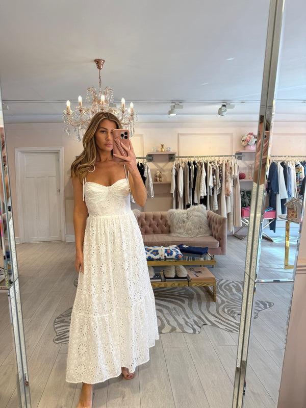 MAXINE BRODERIE STRAPPY DRESS WHITE