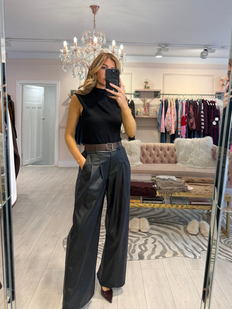 CODIE FAUX LEATHER TROUSERS BLACK