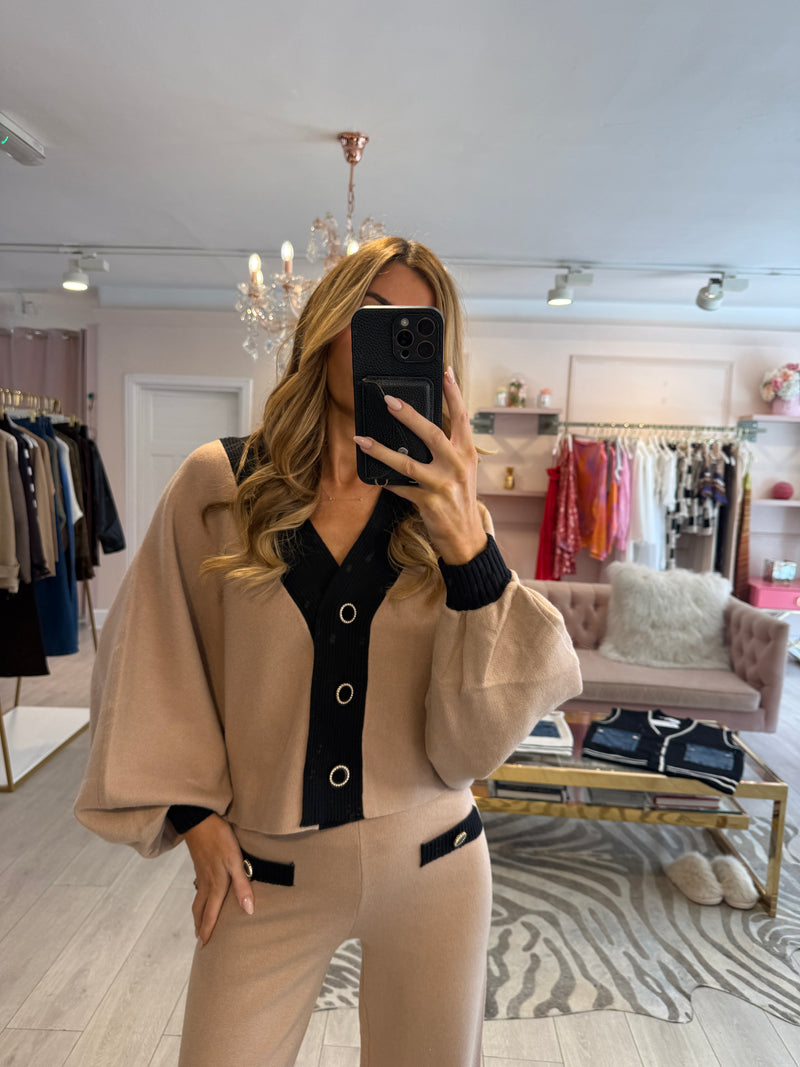 BETTY CONTRAST TRIM KNIT SET CAMEL