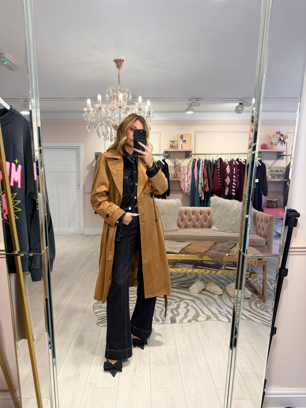 LARISSA FAUX SUEDE TRENCH CAMEL