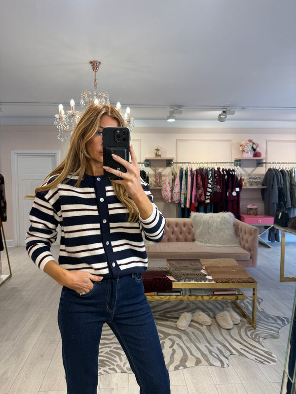 CLAUDIA STRIPE KNIT CARDIGAN NAVY