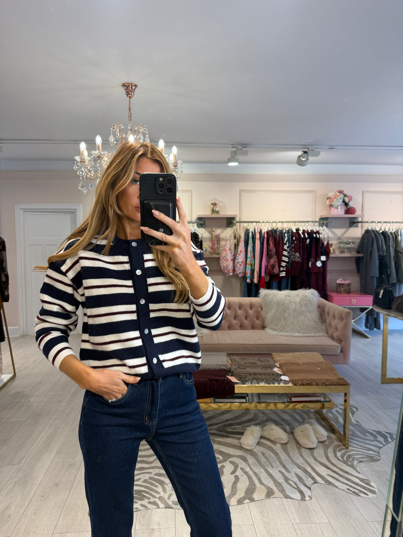 CLAUDIA STRIPE KNIT CARDIGAN NAVY