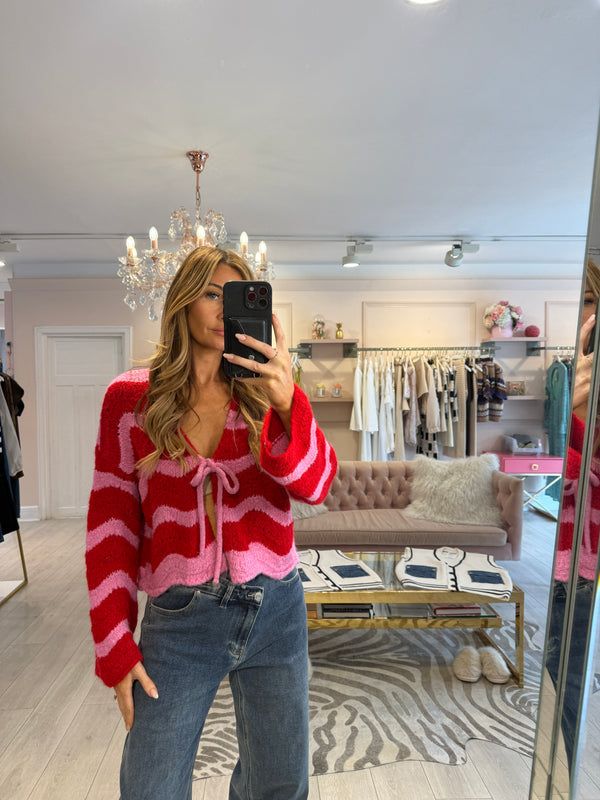 BETTY WAVE KNIT CARDI RED/PINK