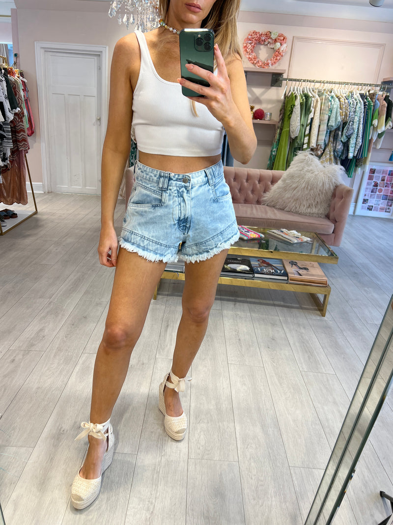 JOY FRAY ACID WASH DENIM SHORTS –