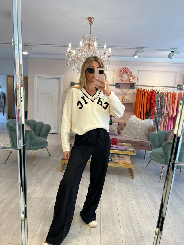 CREAM CHIC SLOGAN KNIT JUMPER