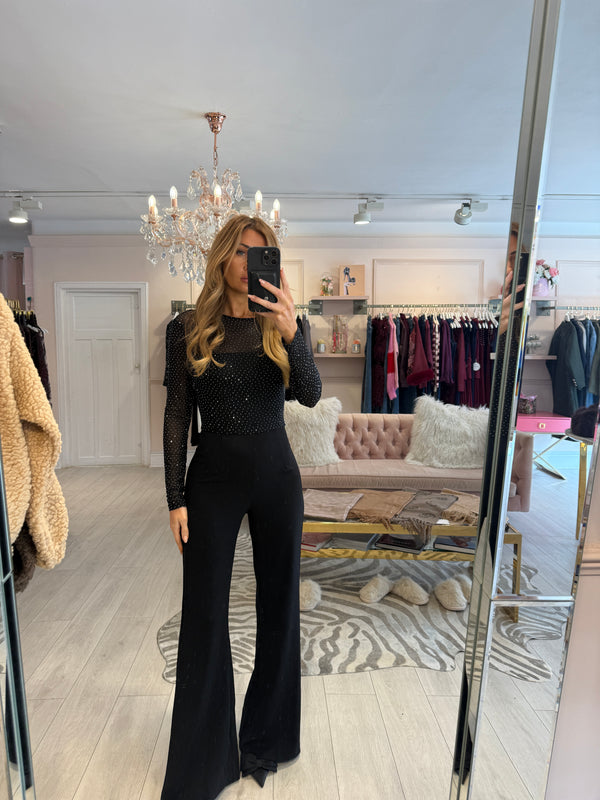 JENNIFER DIAMANTE MESH JUMPSUIT BLACK