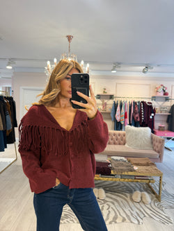 BODI FRINGE CARDIGAN BURGUNDY