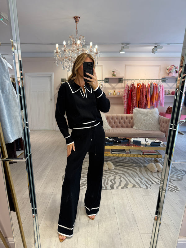 ROBIN CONTRAST TRIM KNIT TROUSER SET BLACK