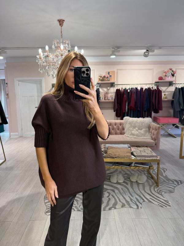 LENNIE RIBBED FUNNEL NECK JUMPER BROWN