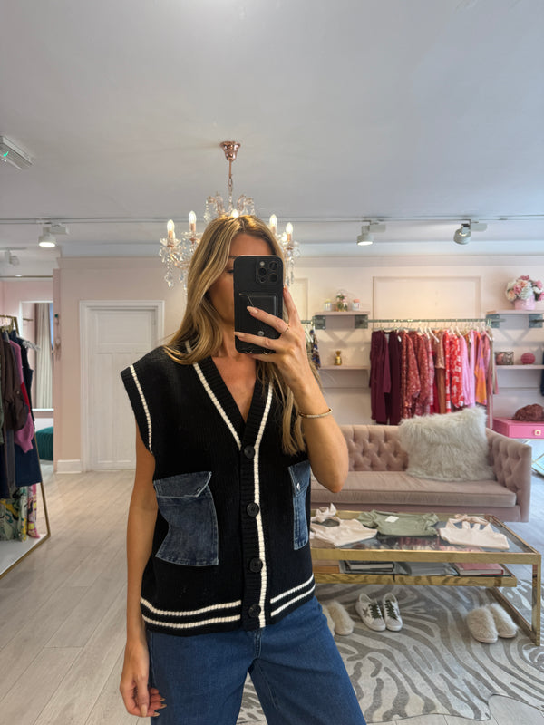 HEIDI DENIM POCKET WAISTCOAT BLACK