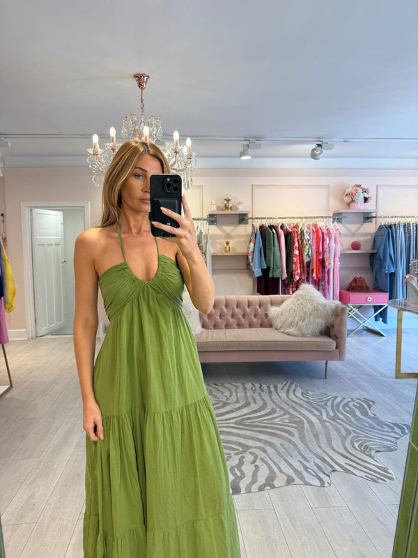 ANAIS COTTON HALTER MAXI DRESS GREEN