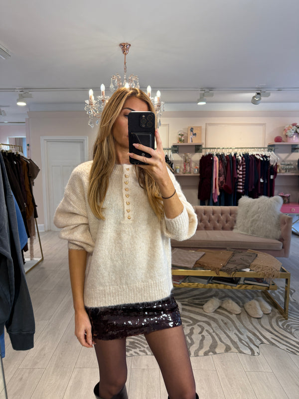 FRANKIE GOLD HEART BUTTON KNIT CREAM