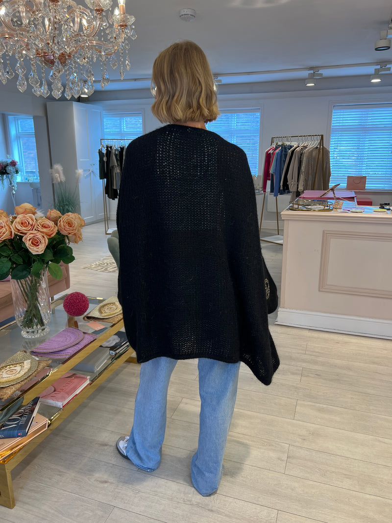 BLACK KNITTED PEACE&LOVE CARDIGAN