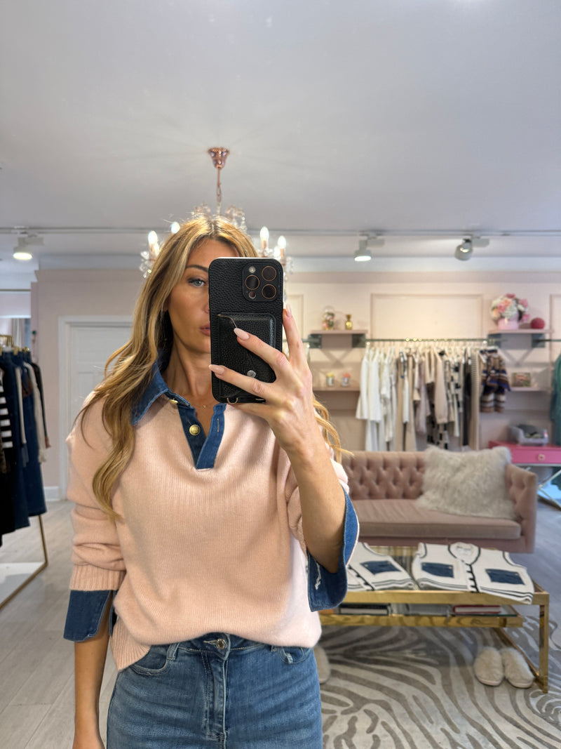 RIRI DENIM TRIM JUMPER PINK