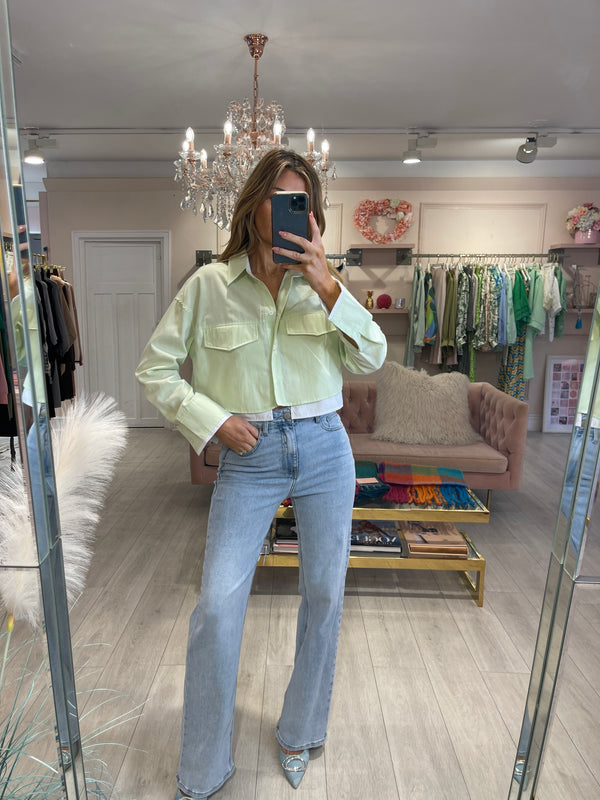 PIPER CROPPED WASHED LIME SHIRT