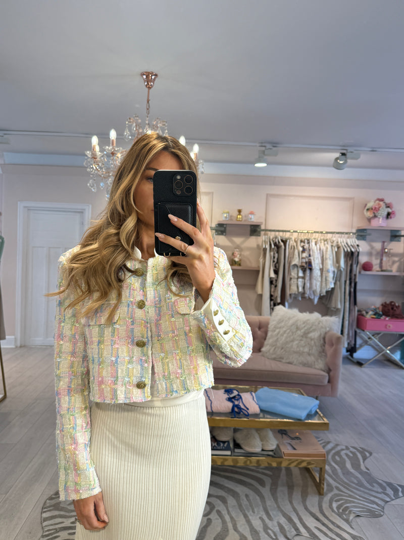 CHLOE PASTELS TWEED BOX BLAZER