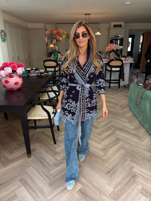 CADENCE SLEEVED PATTERNED CARDIGAN NAVY