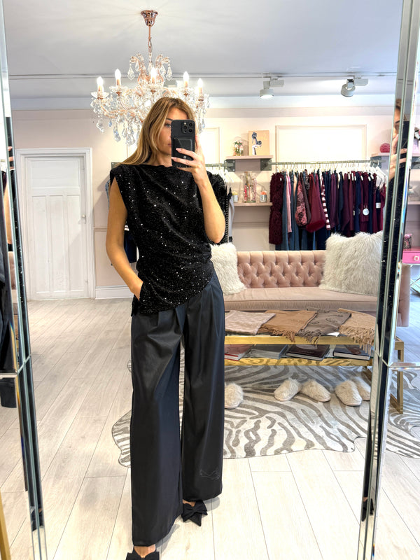 DEVIN VELVET & SEQUIN TOP BLACK