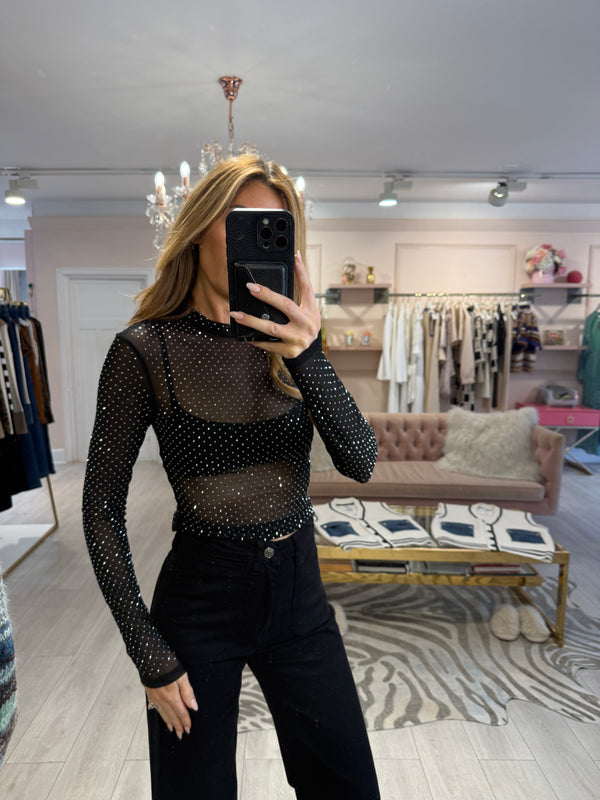 TWILIGHT DIAMANTE TOP BLACK