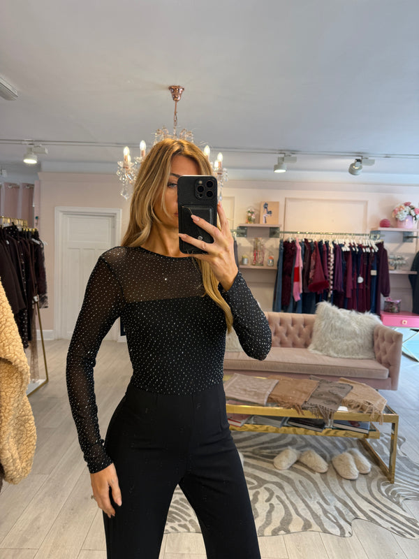 JENNIFER DIAMANTE MESH JUMPSUIT BLACK
