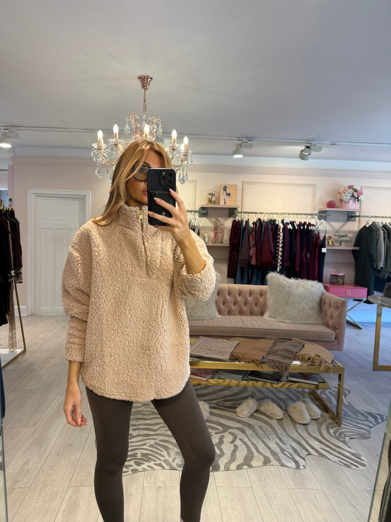 CAMERON BORG FLEECE HALF ZIP JACKET OATMEAL