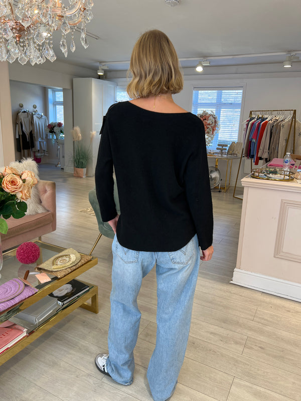ROSA VNECK KNITTED JUMPER BLACK