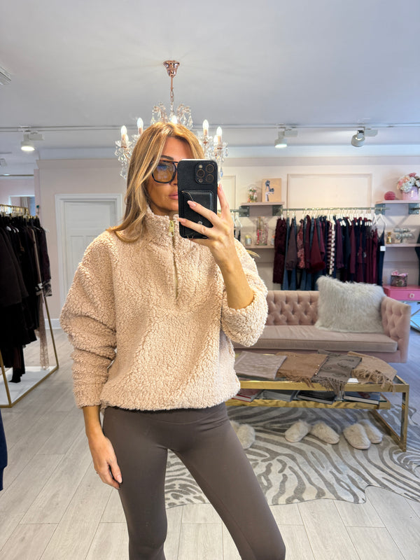 CAMERON BORG FLEECE HALF ZIP JACKET OATMEAL