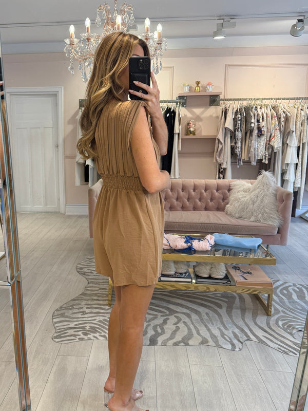 JASMINE PLEATED DETAIL PLAYSUIT BROWN