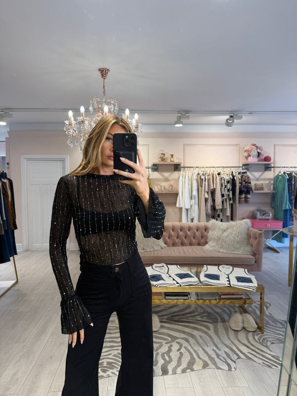 SCARLETT CRYSTAL MESH TOP BLACK