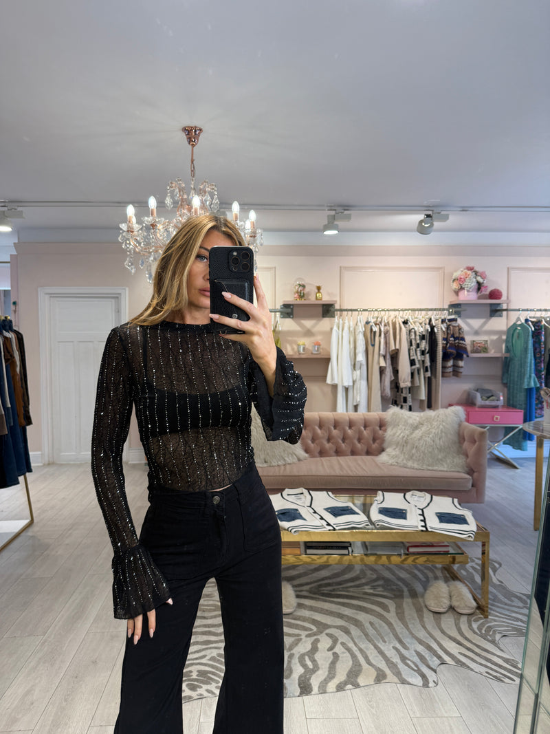 SCARLETT CRYSTAL MESH TOP BLACK
