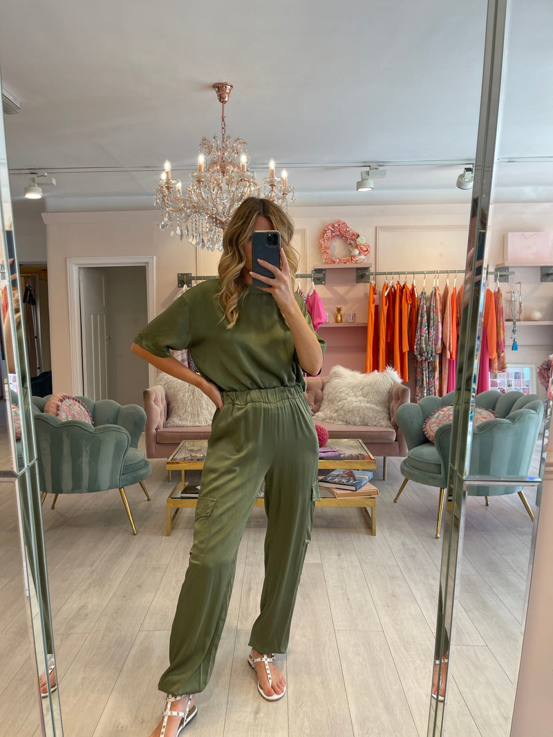 MAYA CARGO STYLE SATIN JOGGER AND TEE SET