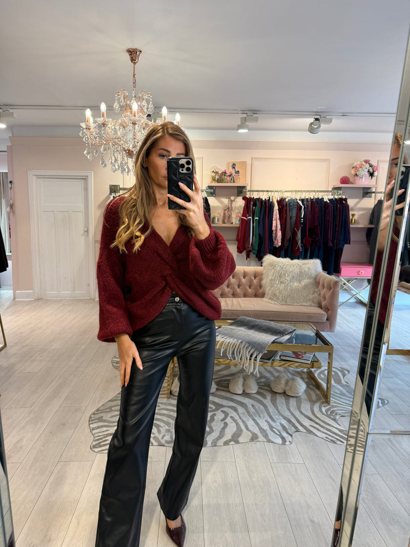 PENELOPE FRONT KNOT JUMPER BURGUNDY
