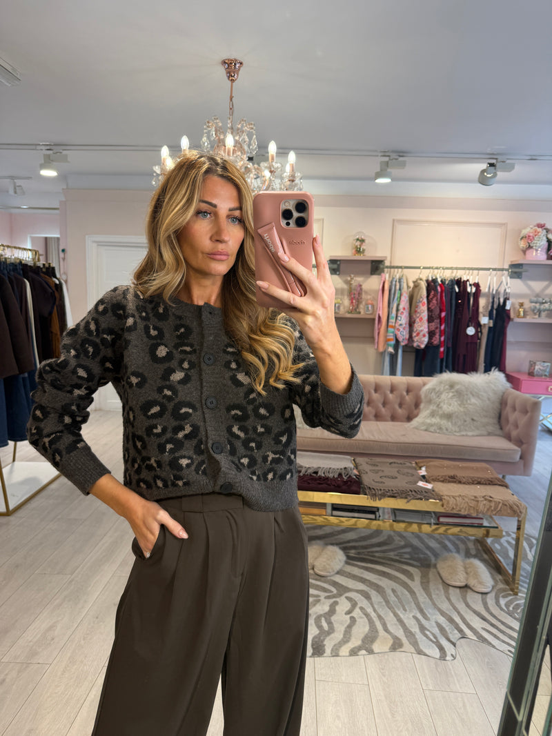 ANOUSHKA LEOPARD CARDIGAN GREY
