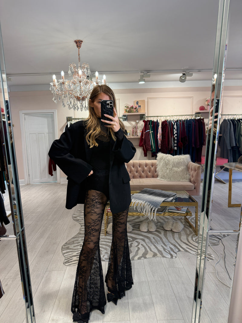 SAFFRON FLORAL LACE TROUSERS BLACK