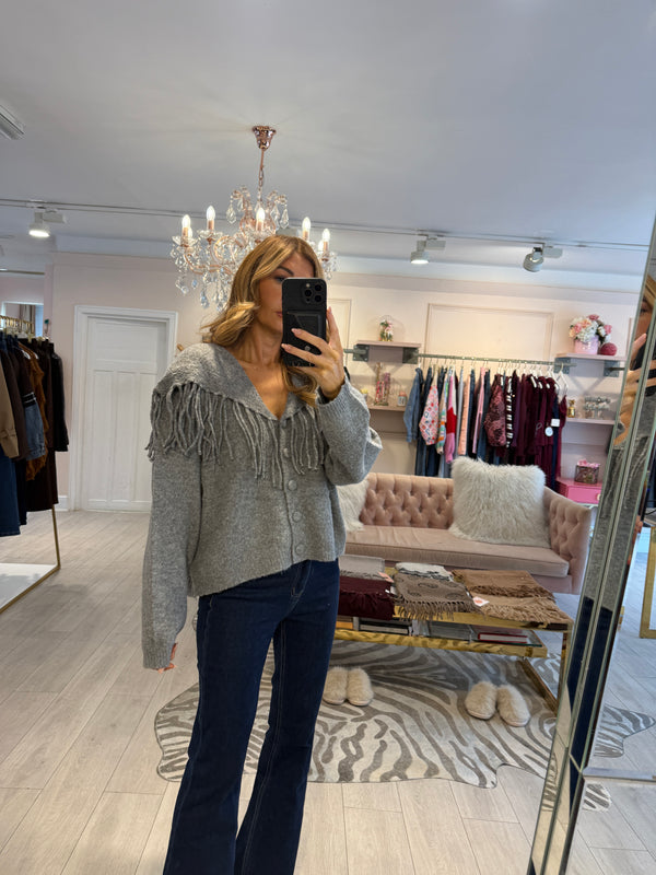 BODI FRINGE CARDIGAN GREY