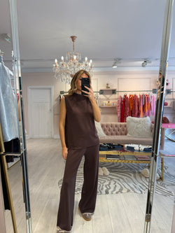 NOLA CONTRAST TRIM KNIT SET BROWN