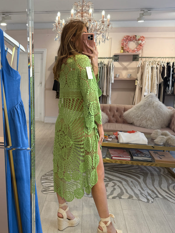 SIENNA CROCHET DIPPED HEM DRESS GREEN