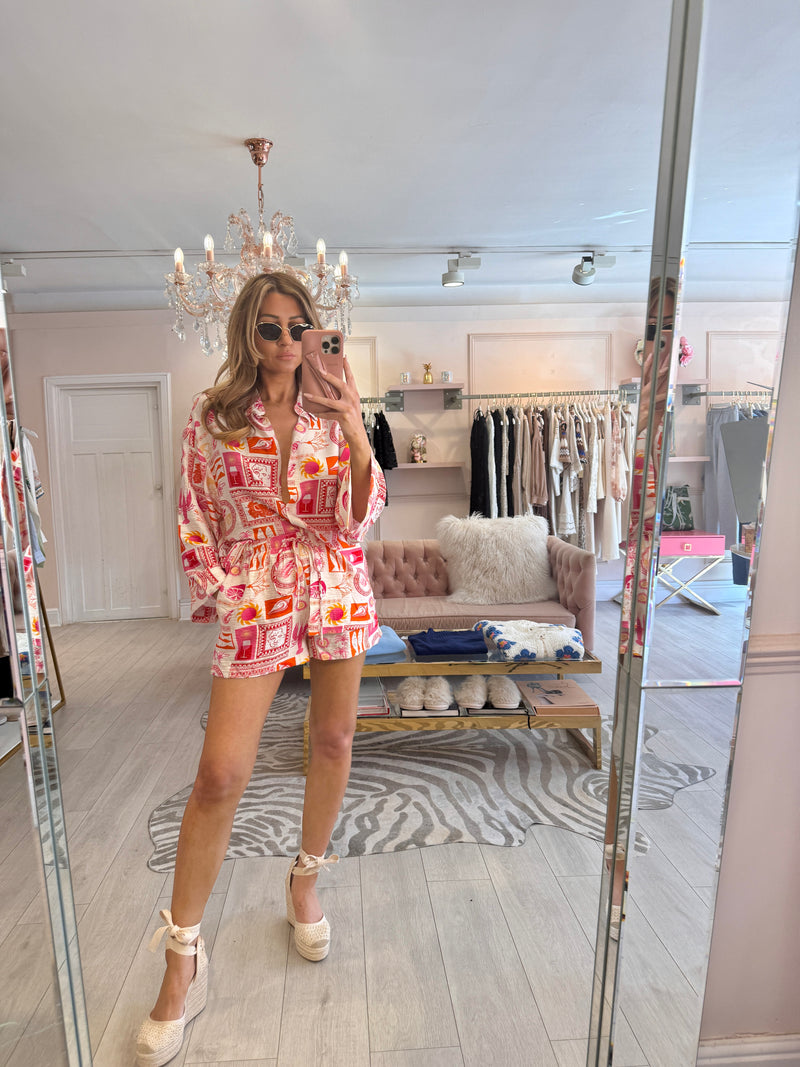 RHODES PRINTED SHORTS SET PINK