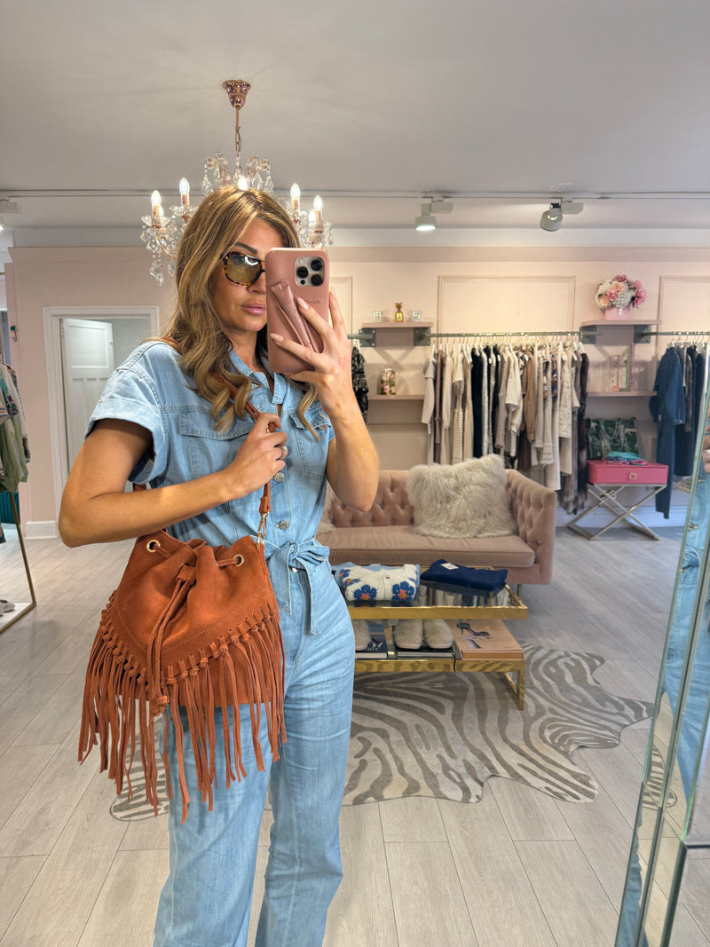 SUEDE FRINGE TASSEL MESSENGER BAG RUST