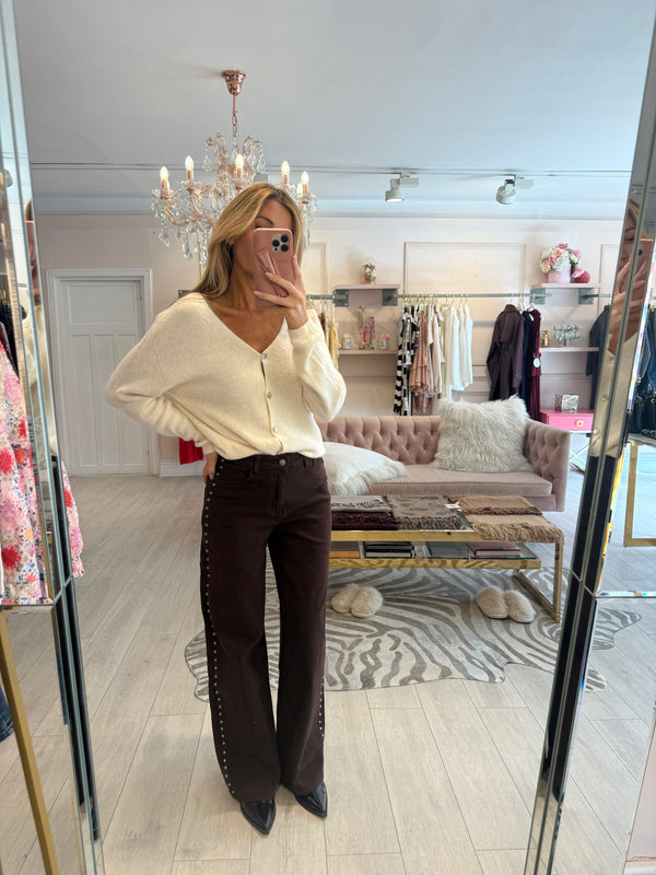 CHELSEA STUD HIGH WAIST JEANS BROWN