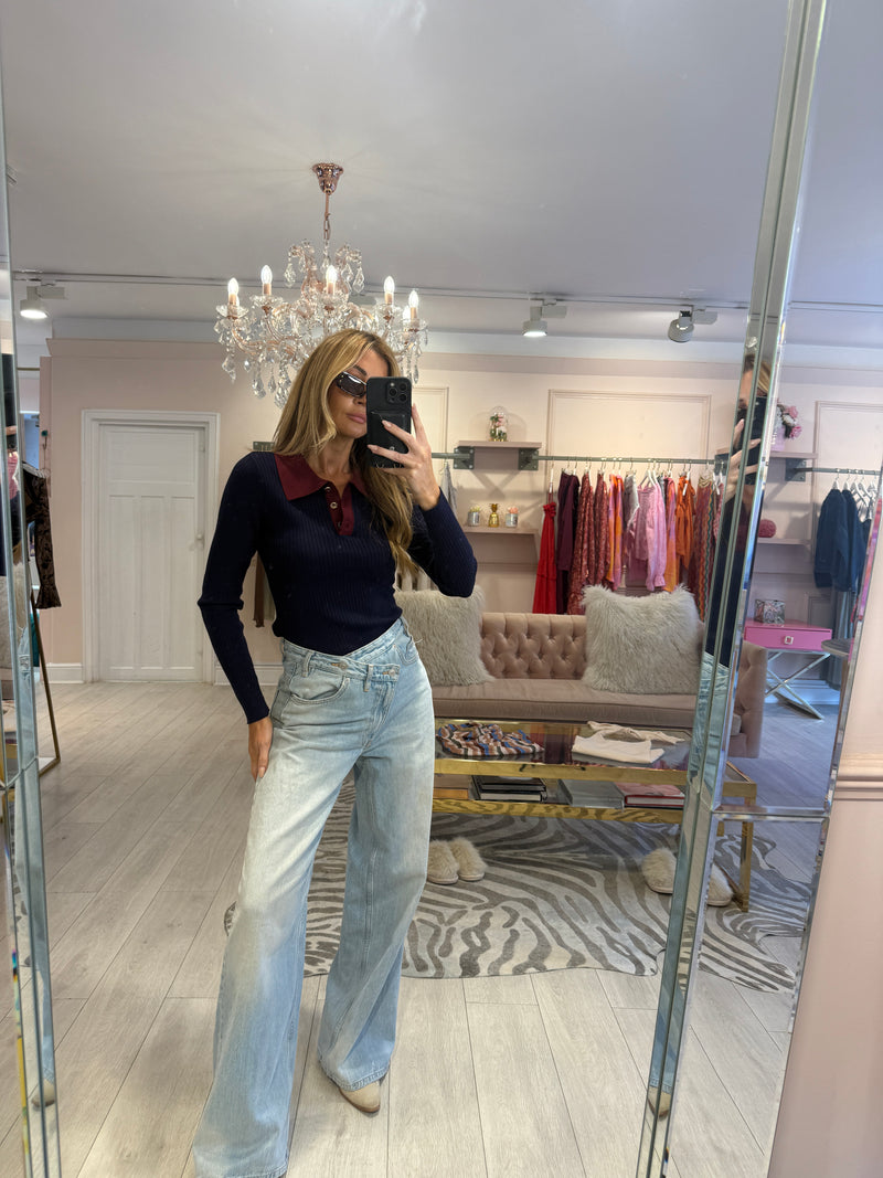 BELLA FINE KNIT TOP NAVY