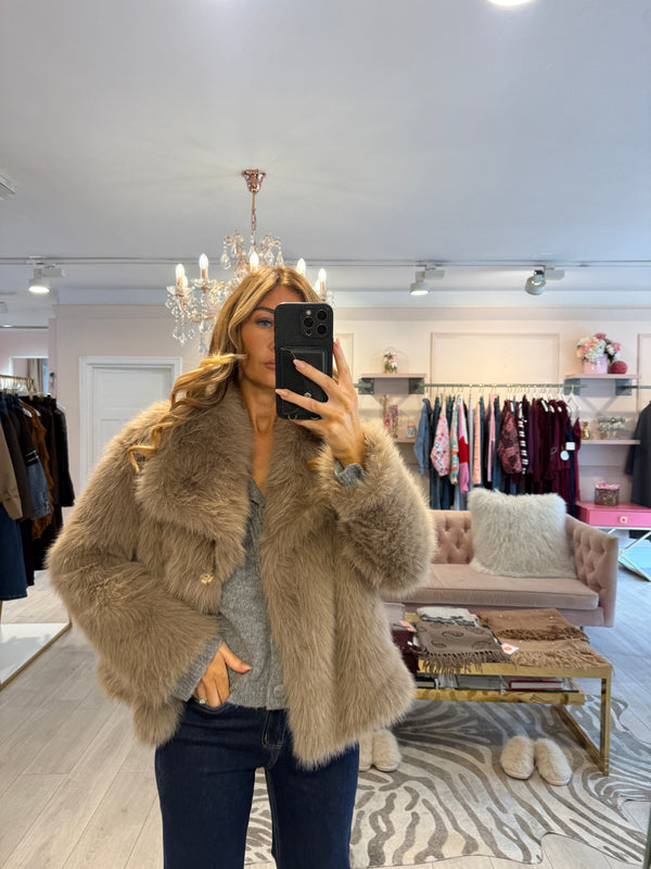 CLEO FAUX FUR JACKET TAUPE