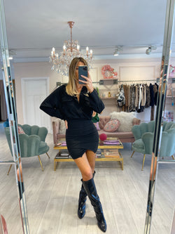 MARNIE BLACK POCKET RUCHED DRESS