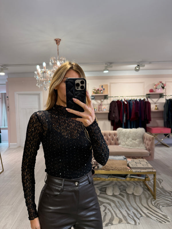 ALICE LACE AND SPARKLE BODYSUIT BLACK